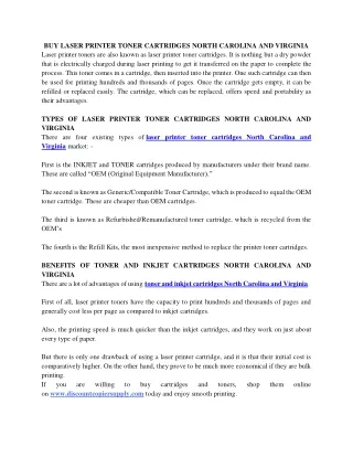 BUY LASER PRINTER TONER CARTRIDGES NORTH CAROLINA AND VIRGINIA