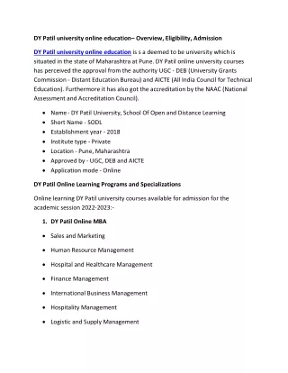 dy patil university online education overview