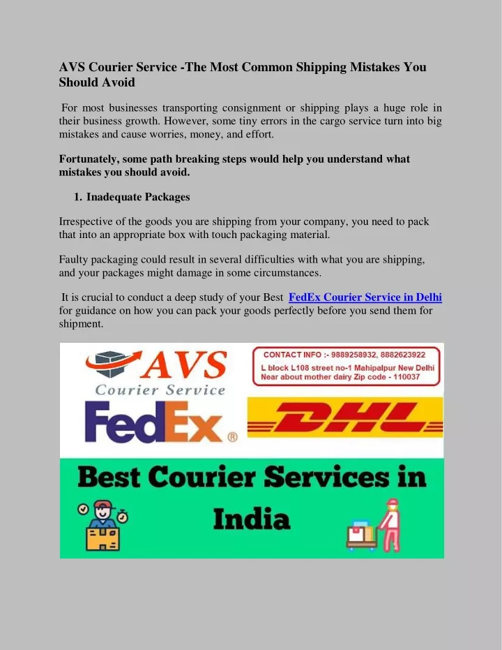 avs courier service the most common shipping