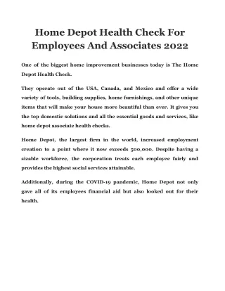 Home Depot Health Check For Employees And Associates 2022