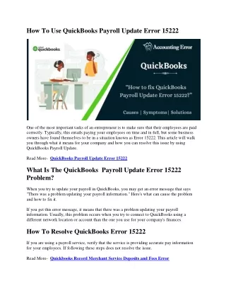 How To Use QuickBooks Payroll Update Error 15222( 25-07-2022) 32328328, AJSJJSJSJSJS,