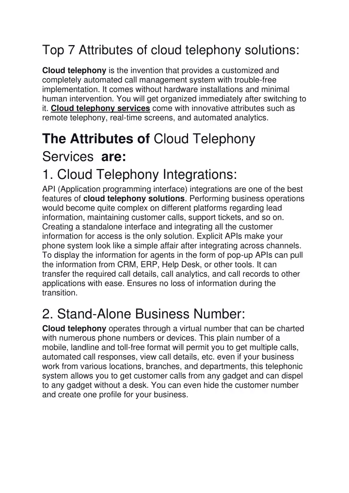 top 7 attributes of cloud telephony solutions