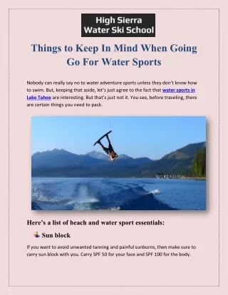 Things to Keep In Mind When Going Go For Water Sports
