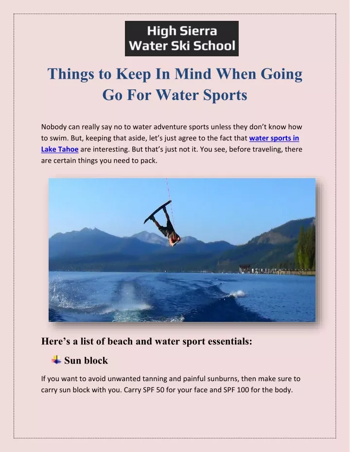things to keep in mind when going go for water