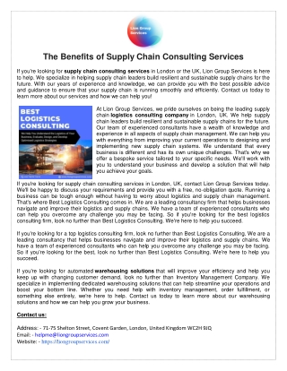 the benefits of supply chain consulting services