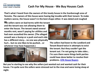 Cash for houses in GTA - Sell your house for cash - GTA House Buyers