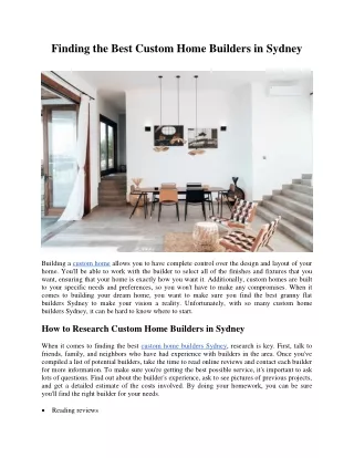 finding the best custom home builders in sydney