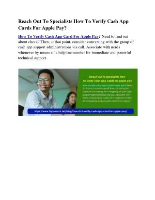 Reach Out To Specialists How To Verify Cash App Cards For Apple Pay?