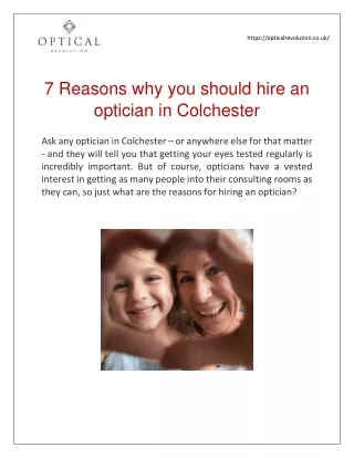 7 Reasons why you should hire an optician in Colchester