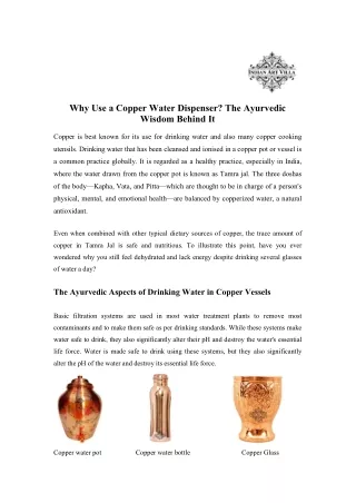Why Use a Copper Water Dispenser The Ayurvedic Wisdom Behind It