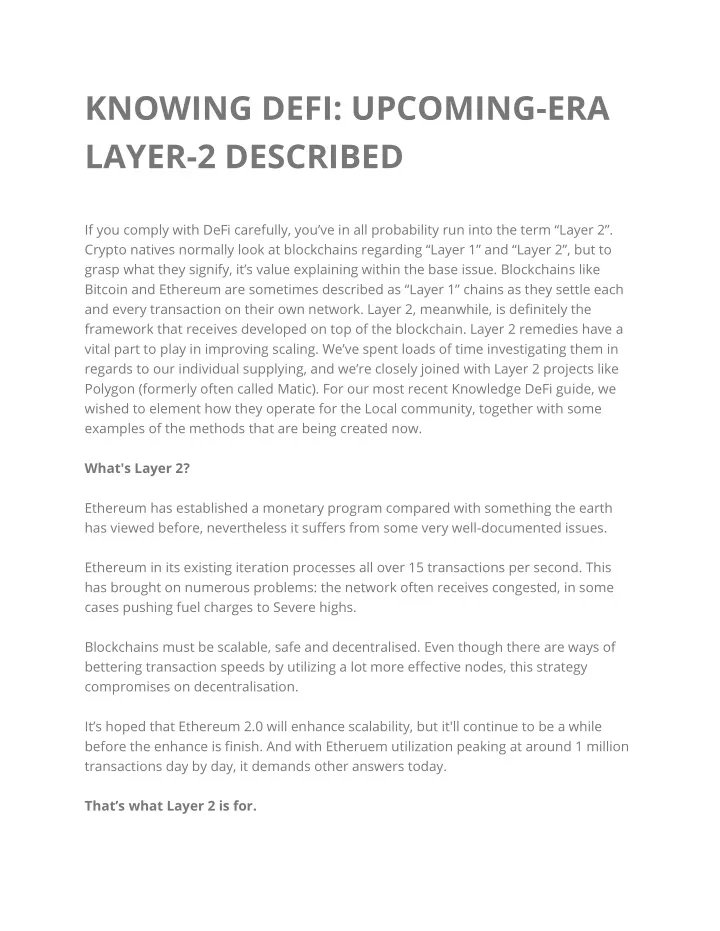 knowing defi upcoming era layer 2 described