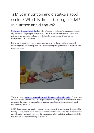Is M.Sc in nutrition and dietetics a good option? Which is the best college for