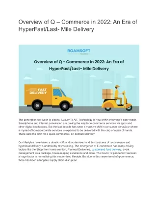 Overview of Q – Commerce in 2022 An Era of HyperFastLast- Mile Delivery