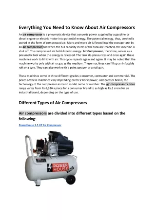 everything you need to know about air compressors