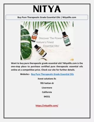 Buy Pure Therapeutic Grade Essential Oils | Nityalife.com