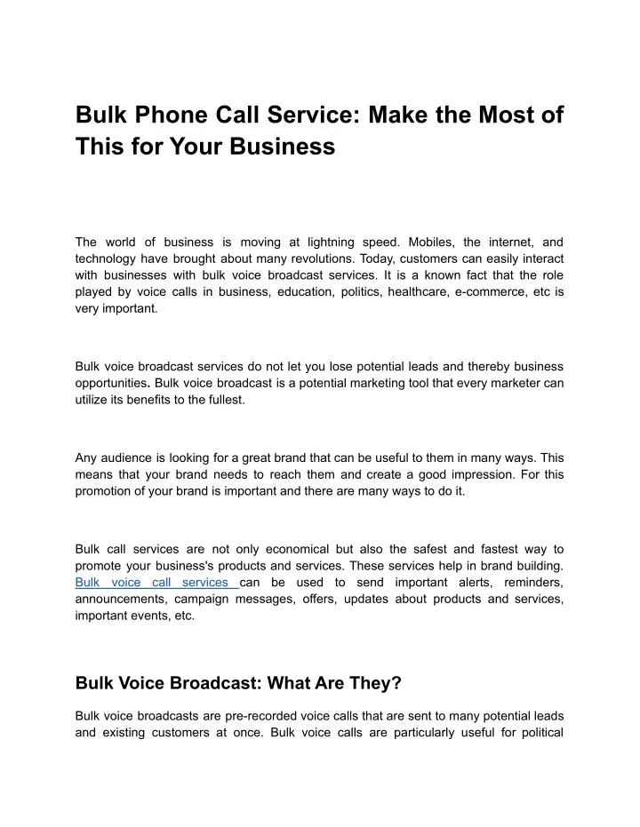 bulk phone call service make the most of this