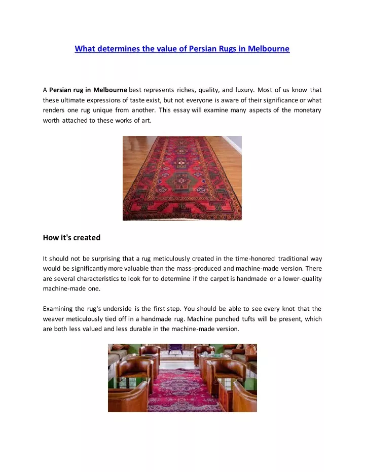 what determines the value of persian rugs