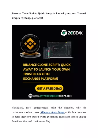 Binance Clone Script_ Quick Away to Launch your own Trusted Crypto Exchange platform!