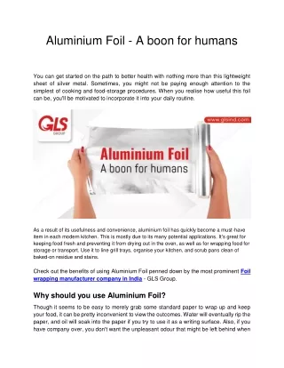 Aluminium Foil - A boon for humans