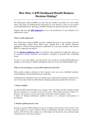 how does a kpi dashboard benefit business