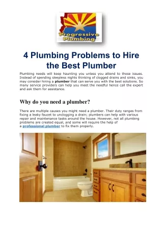 4 Plumbing Problems to Hire the Best Plumber