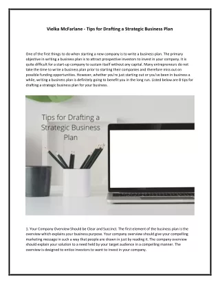 Vielka McFarlane - Tips for Drafting a Strategic Business Plan