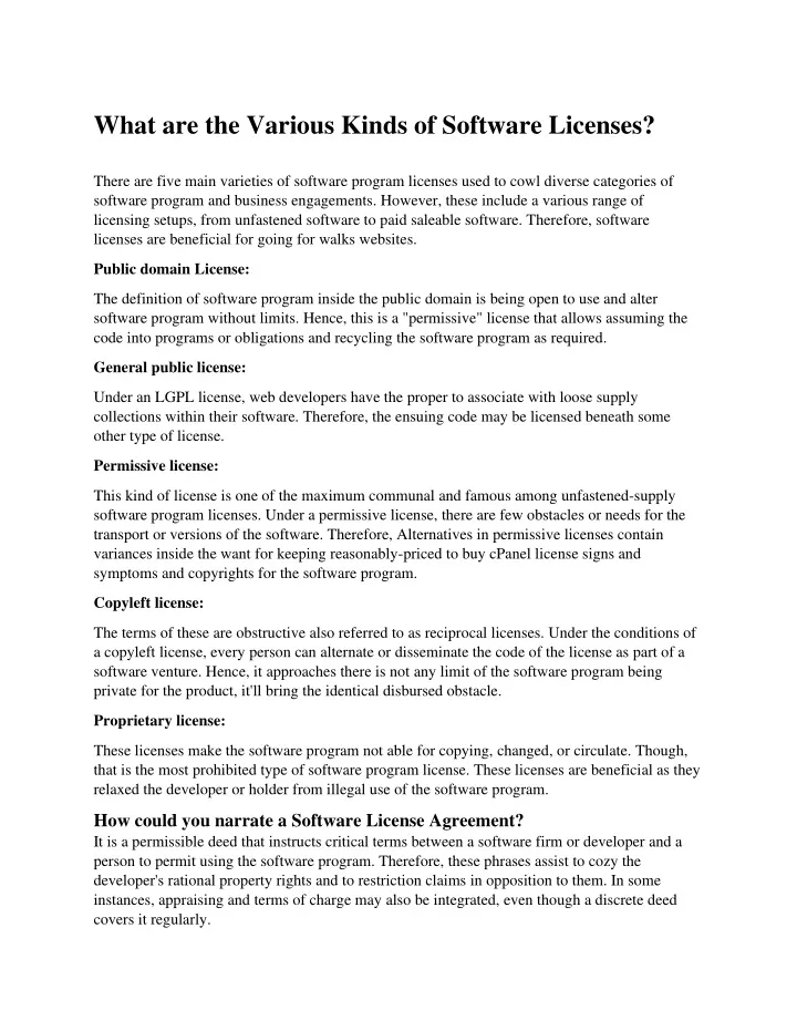 what are the various kinds of software licenses