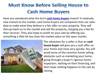 Must Know Before Selling House to Cash Home Buyers