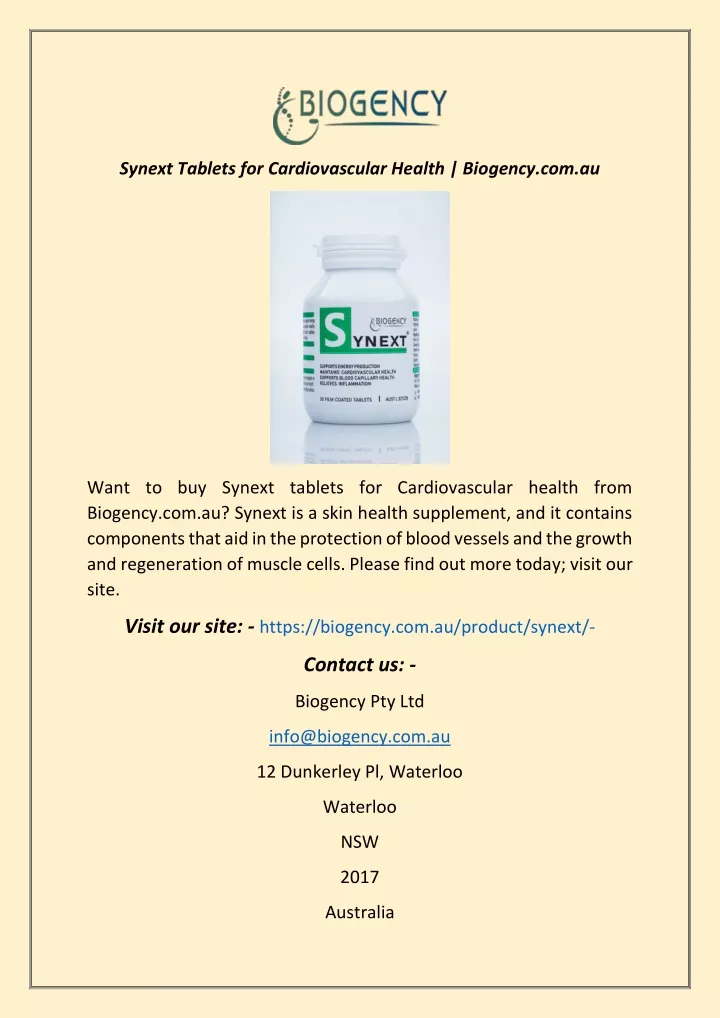 synext tablets for cardiovascular health biogency