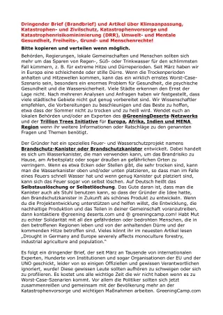 Klimanotstand, Dürre-Katastrophe und internationaler Aufruf zu mehr Friedensbildung, Klimaanpassung, Katastrophenschutz