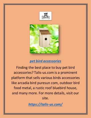 Pet Bird Accessories | Talis-us.com