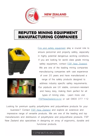 Reputed Mining Equipment Manufacturing Companies