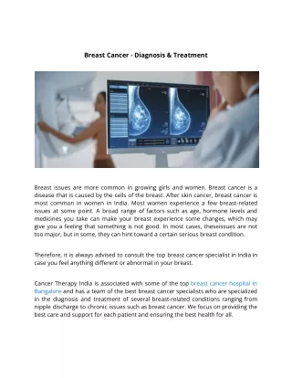Breast Cancer - Diagnosis & Treatment