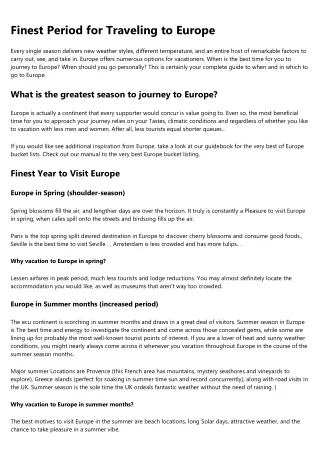 finest period for traveling to europe
