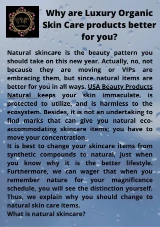 Why are Luxury Organic Skin Care products better for you