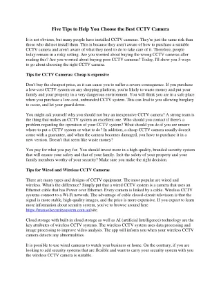5 Tips To Choose The Best Cctv Camera