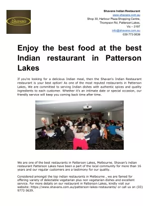 Enjoy the best food at the best Indian restaurant in Patterson Lakes