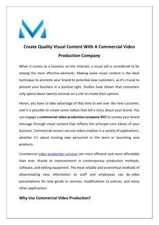 Create Quality Visual Content With A Commercial Video Production Company PDF