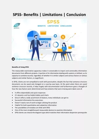 SPSS- Benefits  Limitations  Conclusion