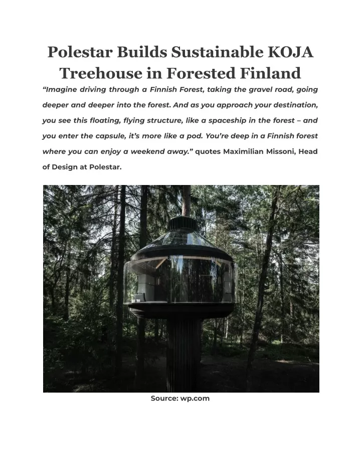 polestar builds sustainable koja treehouse