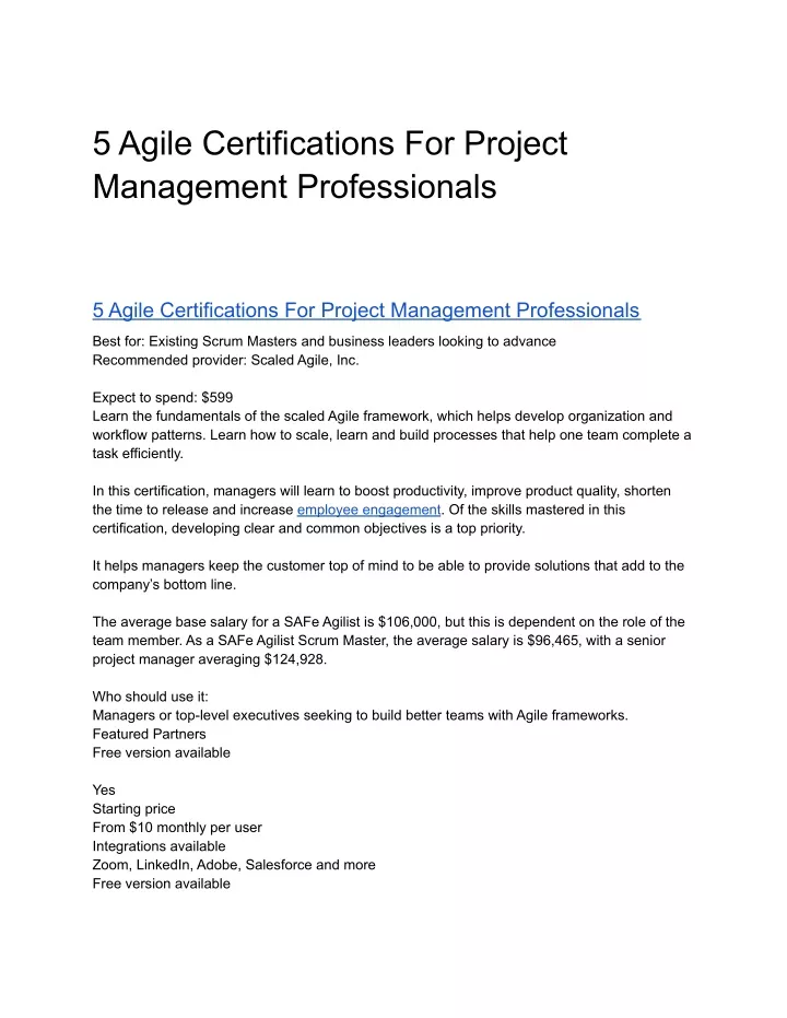 5 agile certifications for project management