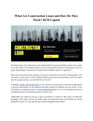 What Are Construction Loans and How Do They Work? RCD Capital