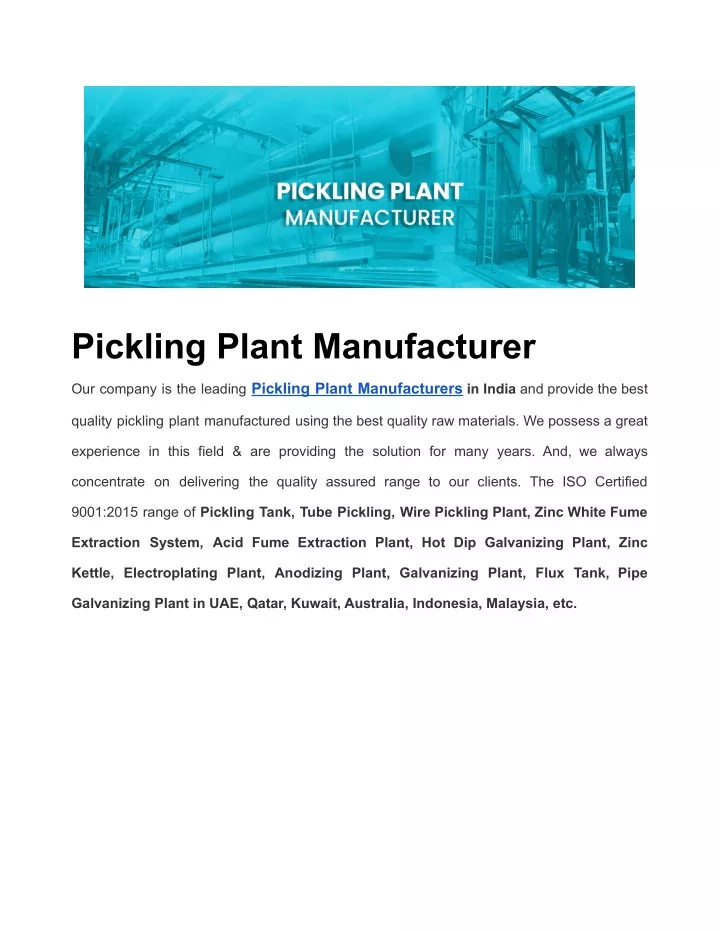 pickling plant manufacturer