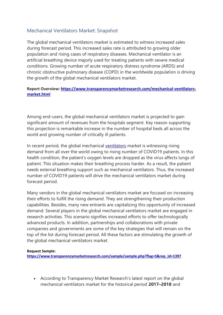 mechanical ventilators market snapshot