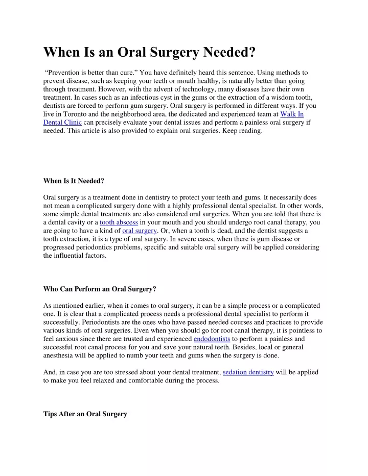 when is an oral surgery needed