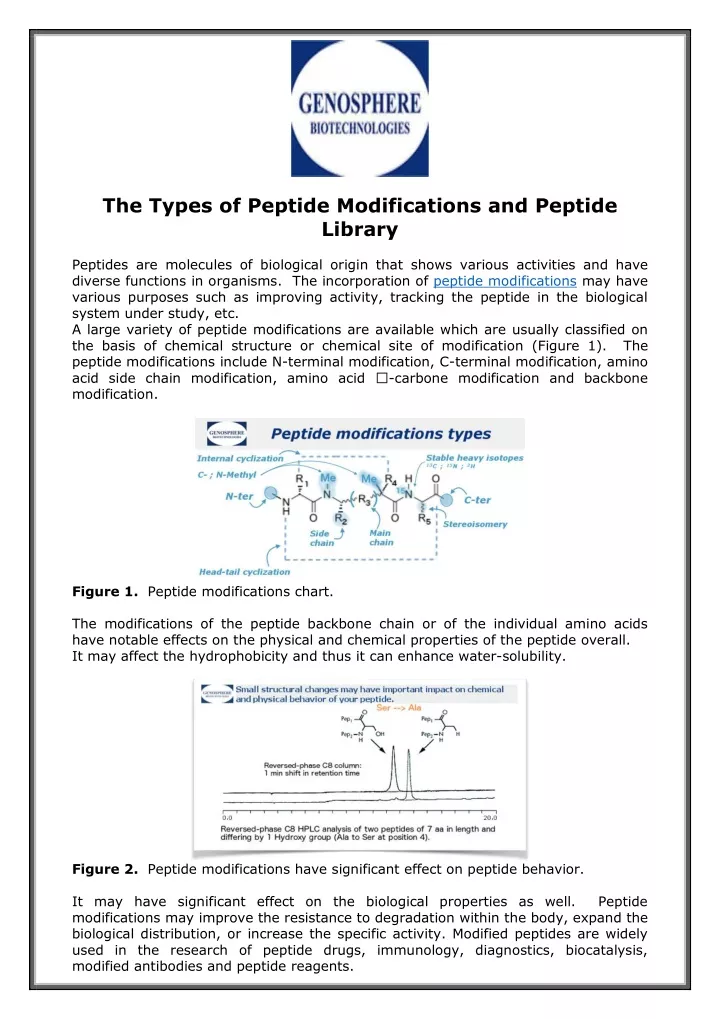 the types of peptide modifications and peptide
