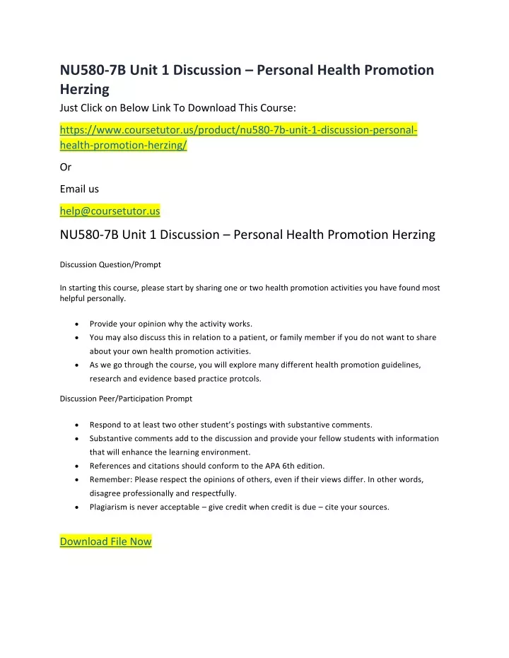 nu580 7b unit 1 discussion personal health