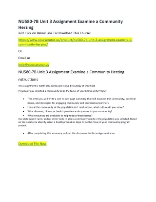 nu580 7b unit 3 assignment examine a community