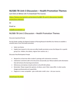 nu580 7b unit 3 discussion health promotion