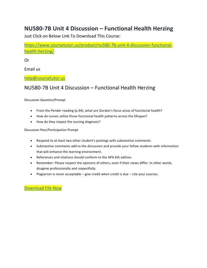 nu580 7b unit 4 discussion functional health
